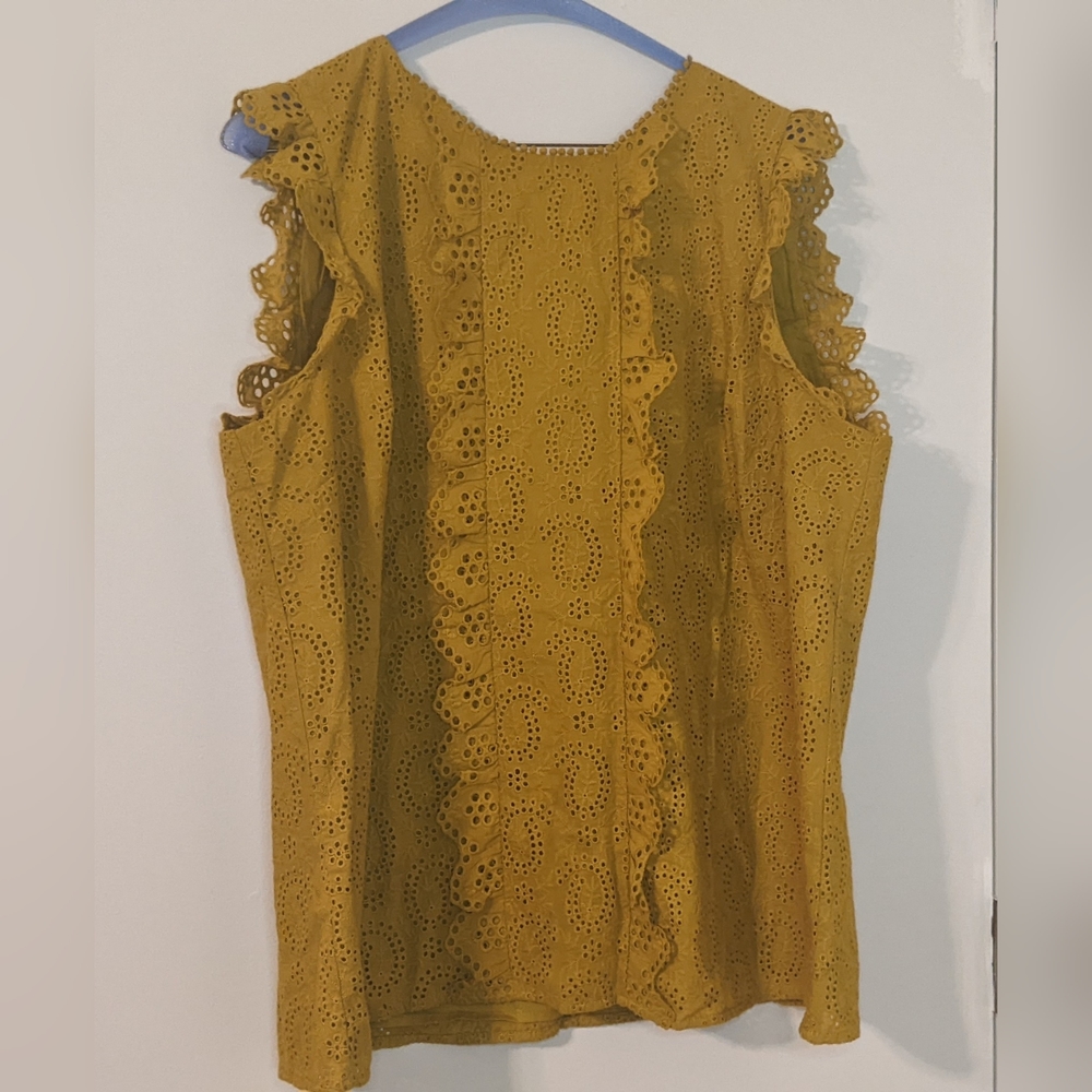 Boden cotton eyelet ruffle sleeve tank top lined 16